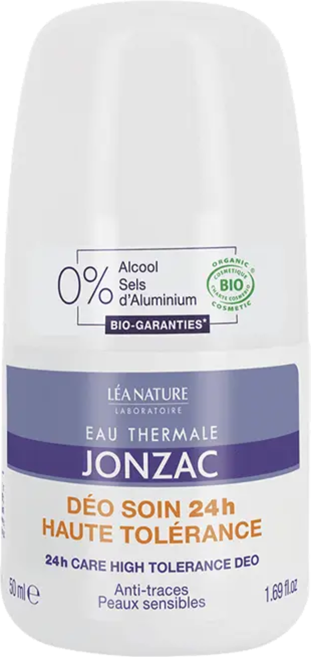 Deodorante ipoallergenico roll-on Eau Thermale Jonzac Nutritive 50ml per pelli sensibili, senza alluminio e alcool. Certificato bio e vegan.