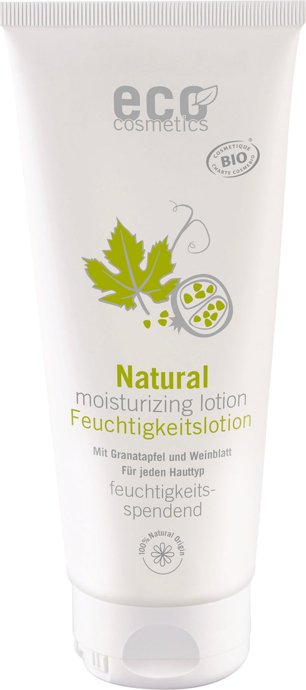 Lozione idratante corpo e viso Eco Cosmetics Melograno & Vinaccioli, certificata bio e vegana per pelle delicata, normale e grassa. Flacone da 200 ml.