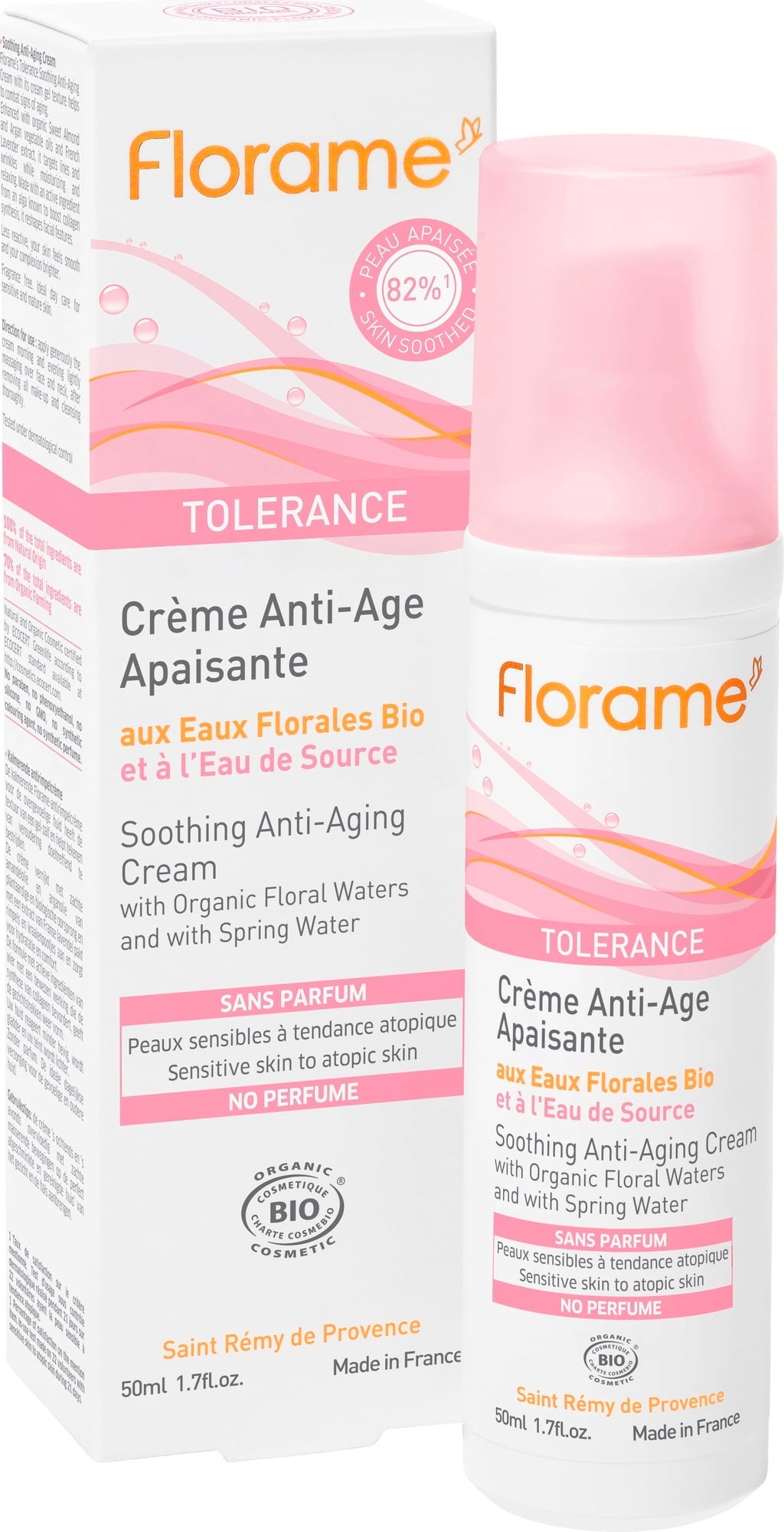 Florame Tolérance Crema Lenitiva Anti Age 50 ml per pelle sensibile e matura, certificata Ecobio