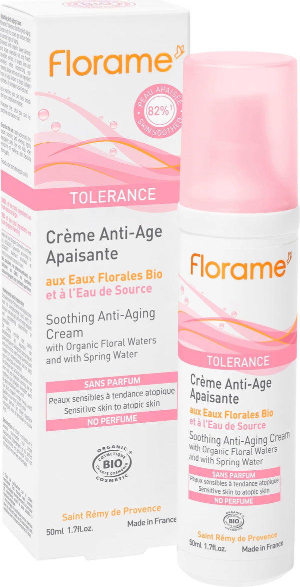 Florame Tolérance Crema Lenitiva Anti Age 50 ml per pelle sensibile e matura, certificata Ecobio