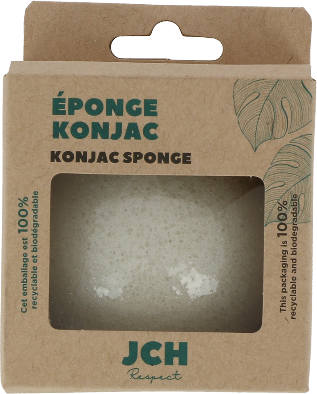 Spugna Konjac JCH Respect per detersione viso delicata e naturale. Prodotto vegano e biodegradabile per una pelle radiosa.