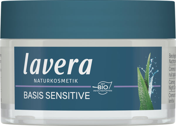VeroBelloBio - Crema notte lenitiva lavera basis sensitiv con aloe vera e olio di mandorle bio, ideale per pelli sensibili, flacone da 50 ml.