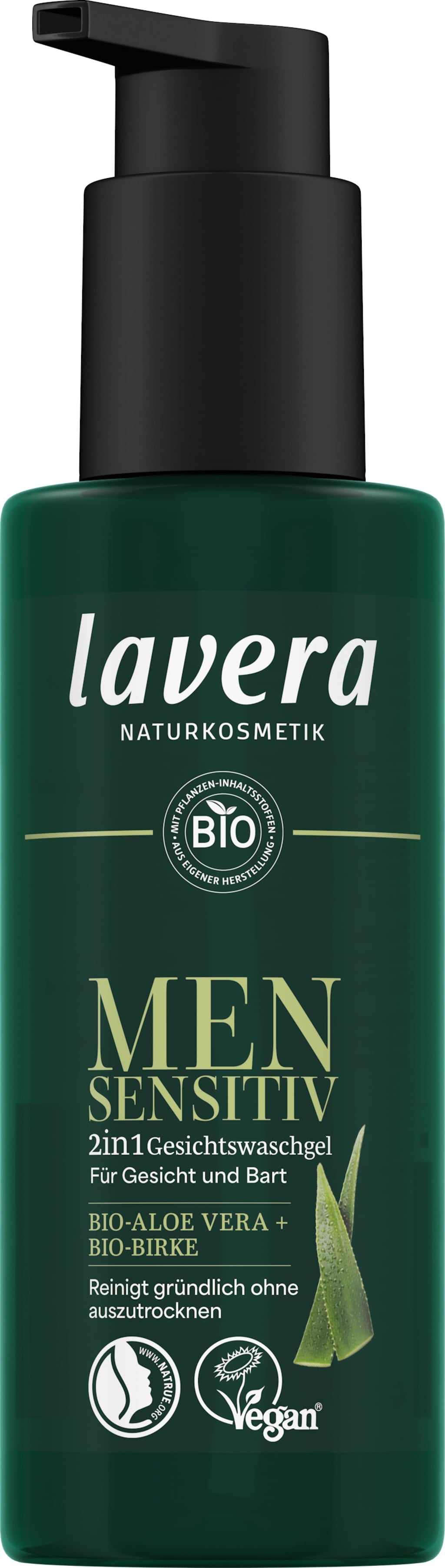 Gel Viso Detergente 2in1 lavera Men sensitiv per pelle e barba maschile, formula bio con aloe vera e betulla. Freschezza e idratazione per una bellezza naturale senza filtri.
