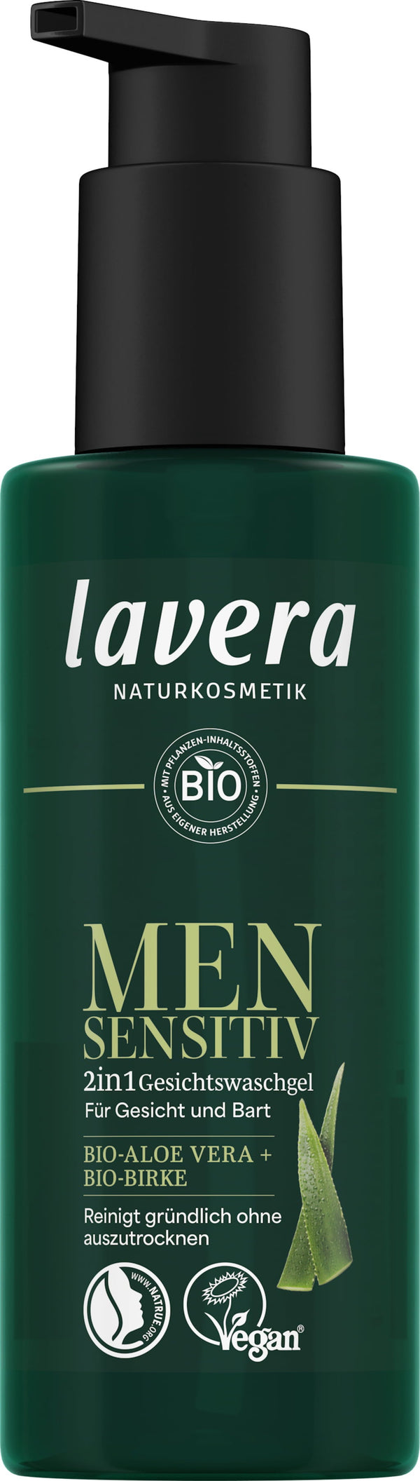 Gel Viso Detergente 2in1 lavera Men sensitiv per pelle e barba maschile, formula bio con aloe vera e betulla. Freschezza e idratazione per una bellezza naturale senza filtri.