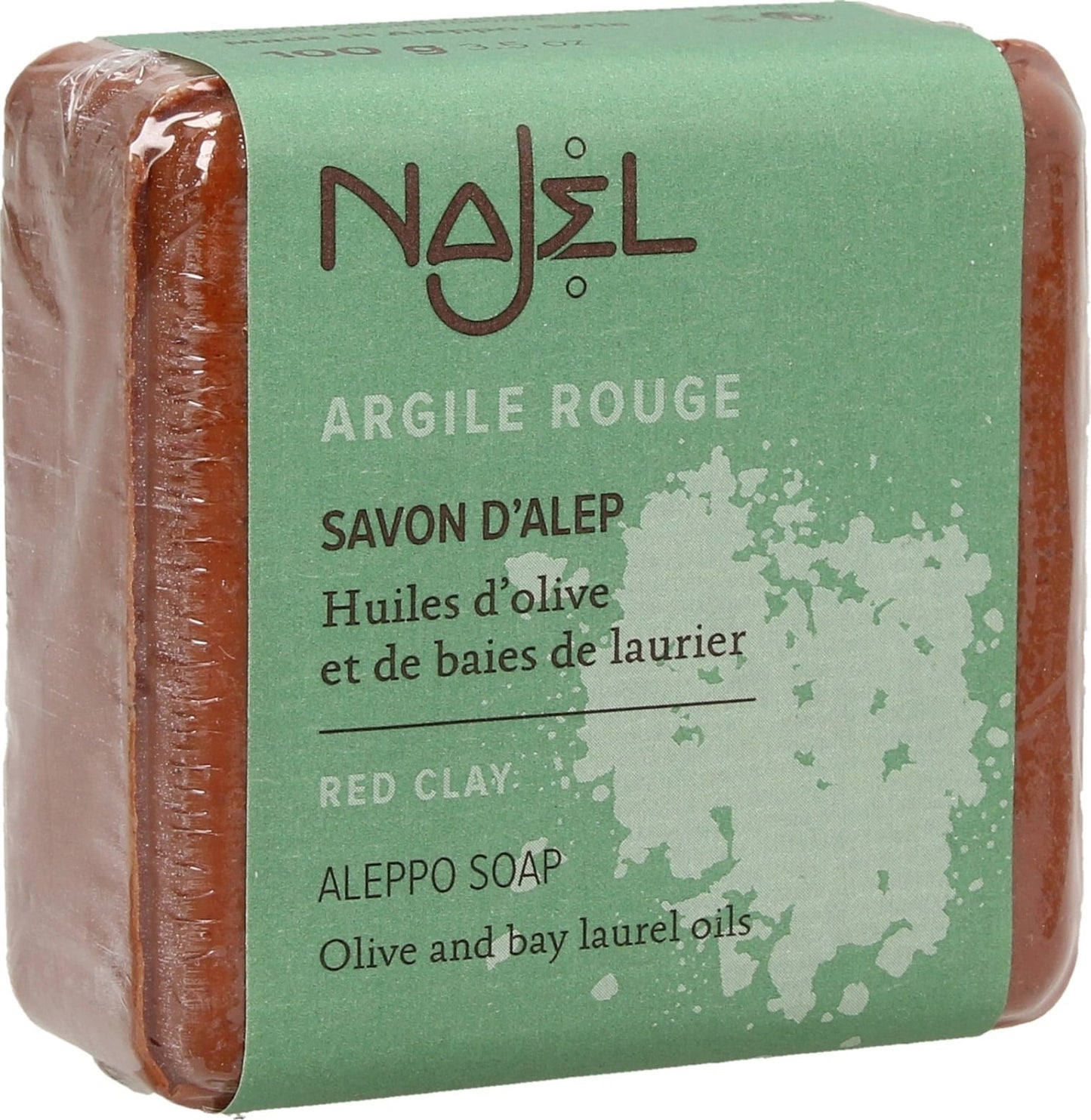 Sapone peeling di Aleppo con argilla rossa Najel per pelle sensibile e secca. Rimuove delicatamente le impurità e dona luminosità.