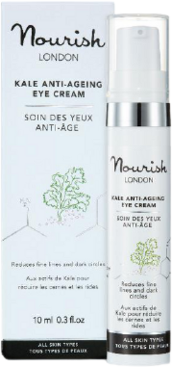 Nourish London Kale Anti-Ageing Eye Cream 10ml, crema contorno occhi vegana per rughe e occhiaie, con cavolo, maqui e melograno. Certificato bio, senza alcool.