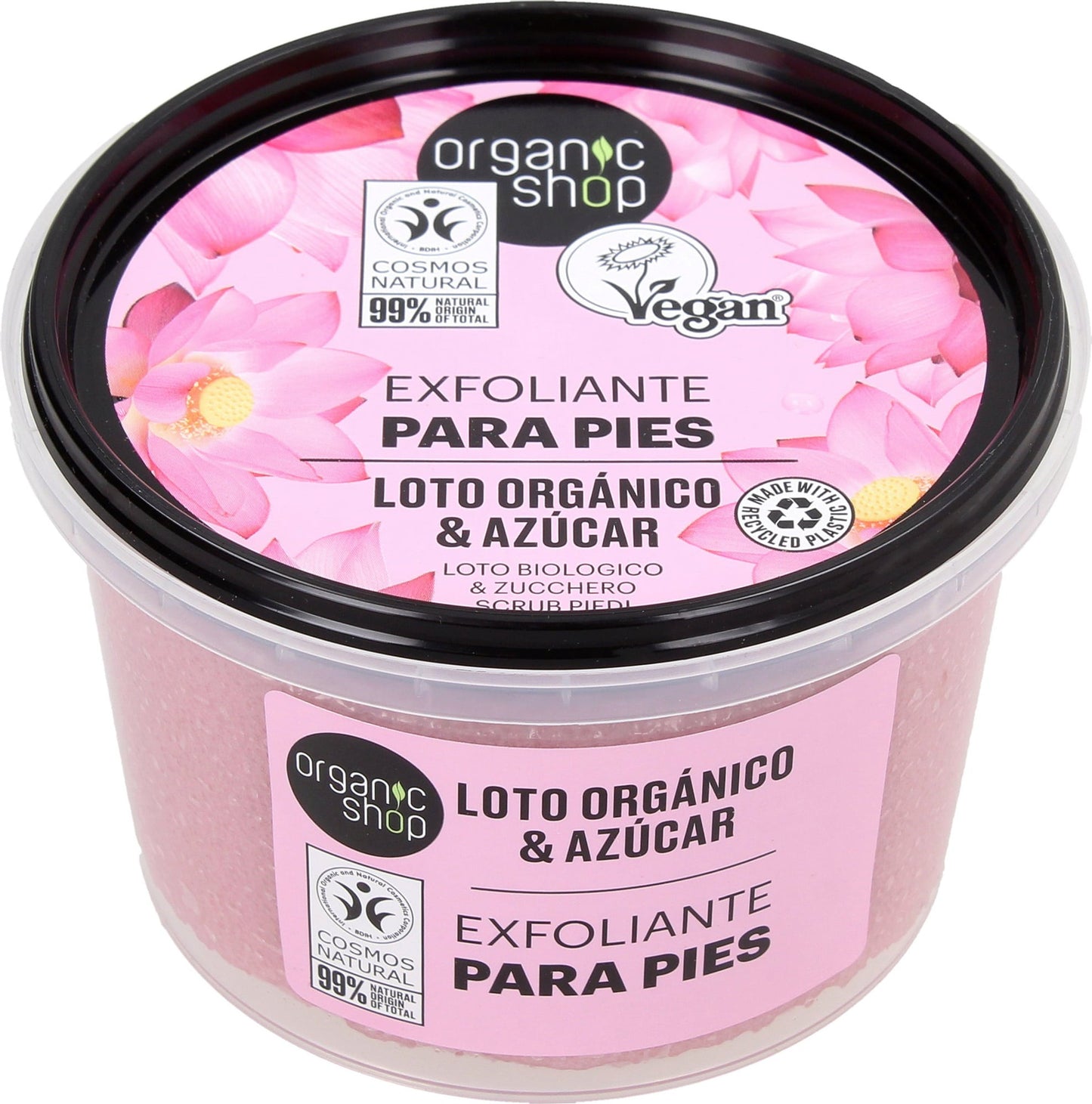 Organic Shop Foot Scrub Zucchero e Loto, esfoliante piedi biologico e vegano per pelle vellutata e nutrita. Certificato BDIH - Cosmos Natural.