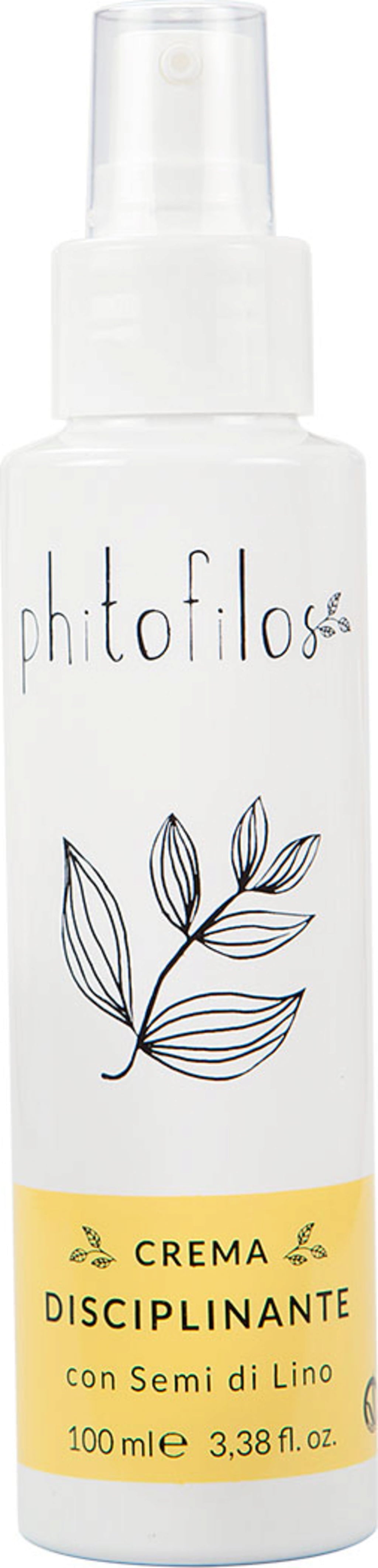 Phitofilos Crema Disciplinante 100ml per capelli crespi e secchi. Formula vegana ecobio con semi di lino per lucentezza e controllo. VeroBelloBio.